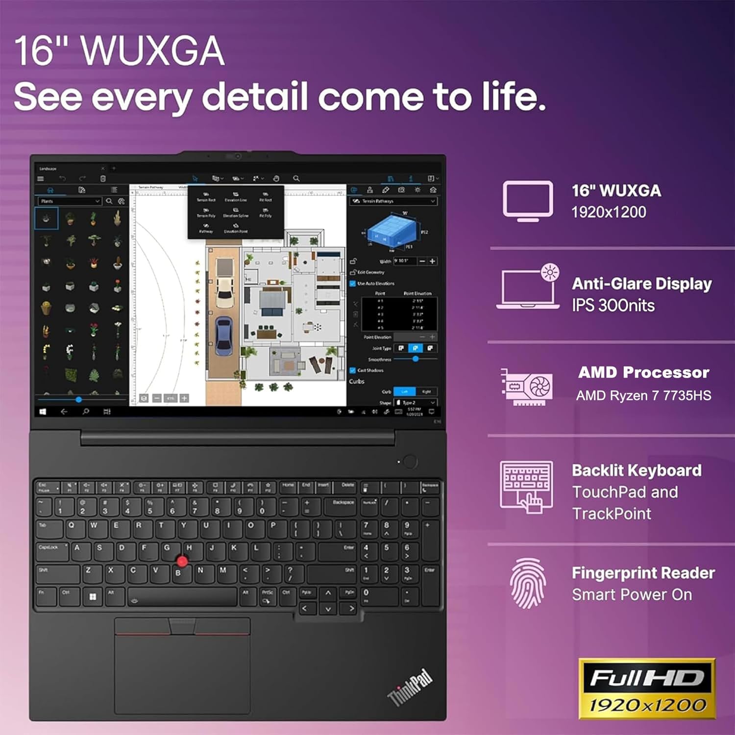 Lenovo ThinkPad E16 Gen 2 Business Laptop Computer, AMD 8-Core Ryzen 7 7735HS (Beat i7-1355U), 32GB DDR5 RAM, 1TB PCIe SSD, 16" FHD+, WiFi 6E, Backlit KB, Fingerprint Reader, Windows 11 Pro, vent-hear image 3