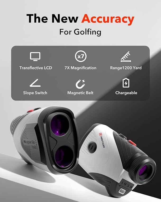 REDTIGER Golf Rangefinder with Slope, 1200 Yards Laser Range Finder Golfing, 7X Magnification, Flag Pole Locking Vibration, Rechargeable Range Finders with Magnet Stripe, GolfVue Series 1 image 2