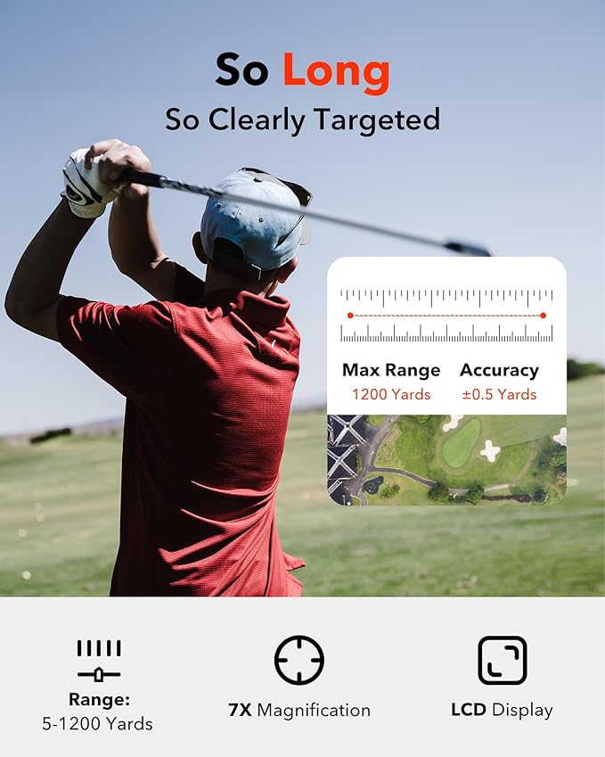 REDTIGER Golf Rangefinder with Slope, 1200 Yards Laser Range Finder Golfing, 7X Magnification, Flag Pole Locking Vibration, Rechargeable Range Finders with Magnet Stripe, GolfVue Series 1 image 3