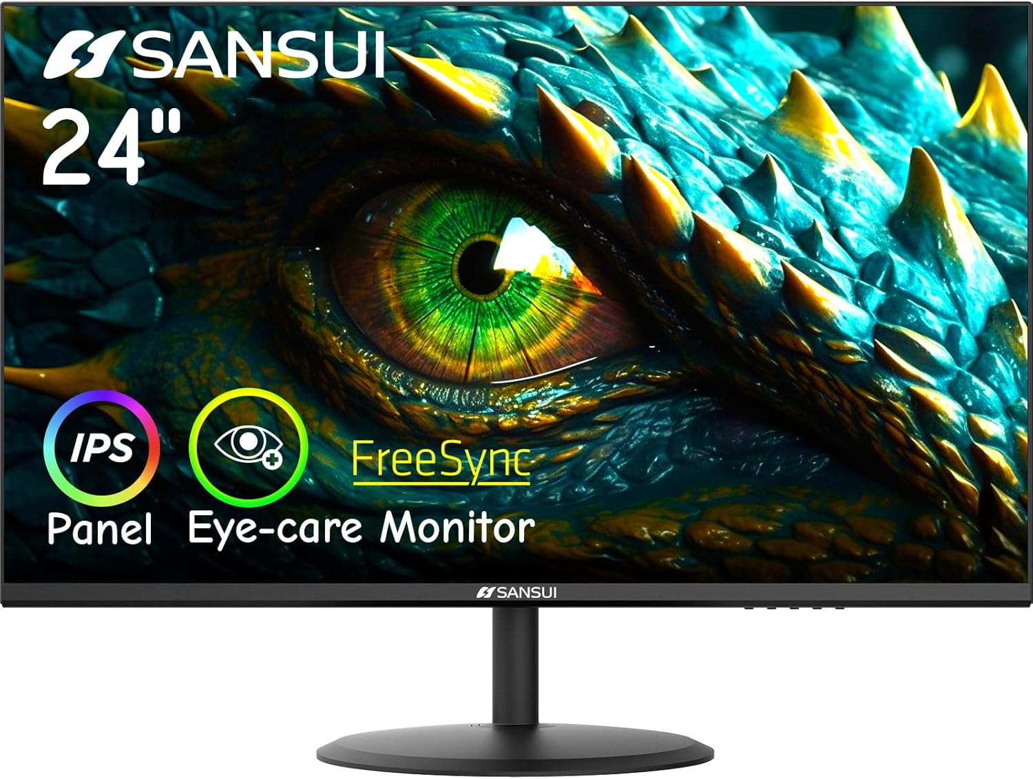 SANSUI Computer Monitor 24 inch IPS Eye Care 1080P Display HDMI,VGA Ports with 178° Viewing Angle/Frame-Less/Tilt/VESA Compatible for Office and Home image 1