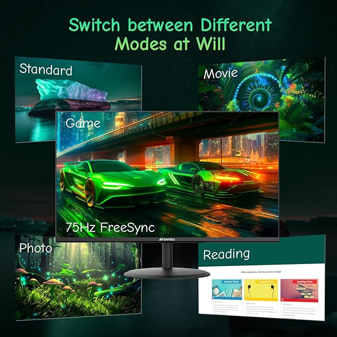 SANSUI Computer Monitor 24 inch IPS Eye Care 1080P Display HDMI,VGA Ports with 178° Viewing Angle/Frame-Less/Tilt/VESA Compatible for Office and Home image 3