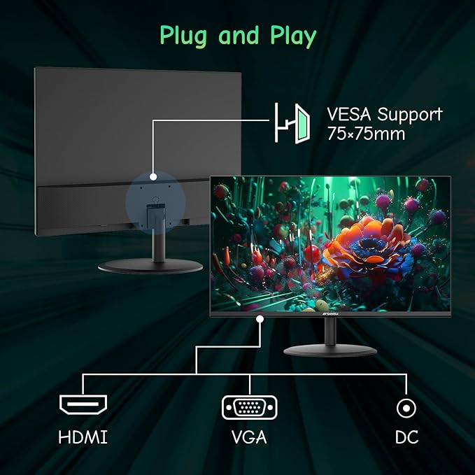 SANSUI Computer Monitor 24 inch IPS Eye Care 1080P Display HDMI,VGA Ports with 178° Viewing Angle/Frame-Less/Tilt/VESA Compatible for Office and Home image 5
