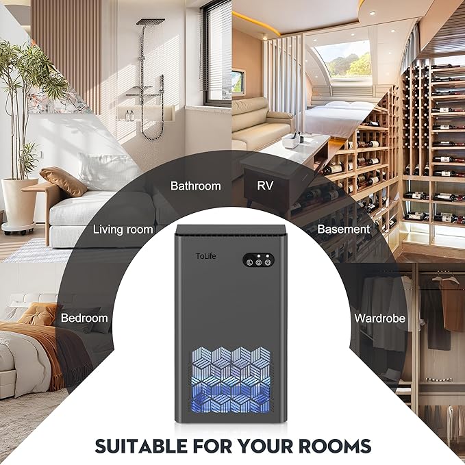ToLife Dehumidifiers for Home 95 OZ Water Tank, 1000 sq.ft Dehumidifier for Basement Bedroom Bathroom with Auto Shut Off 7 Colors LED Light,Grey image 7