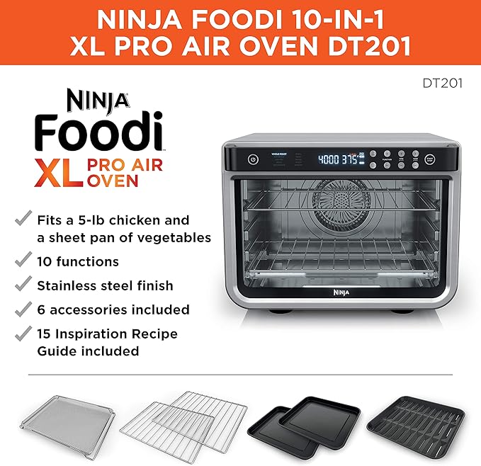 Ninja Air Fryer & Toaster Oven | Foodi Series, XL Pro Air Oven Kitchen Countertop Convection | 10-in-1 Functions | Fits a 5-lb Chicken & Sheet Pan of Vegetables | 1800 Watts | Stainless Steel | DT201 image 2