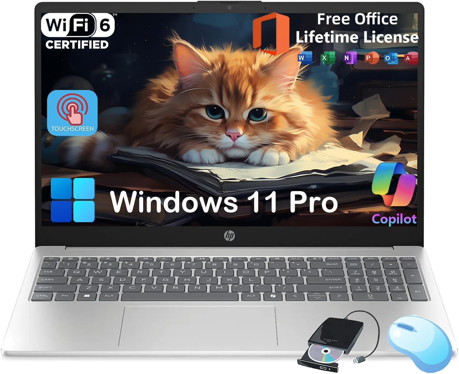 HP Flagship 15.6 Touchscreen Laptop Computer - w/MS Office Lifetime • Intel 13th Gen Core i3 (Up to 4.5GHz) • HD Touch Display • for Business & Student • AI Copilot • Win 11 Pro (64GB RAM | 2TB SSD) image 1