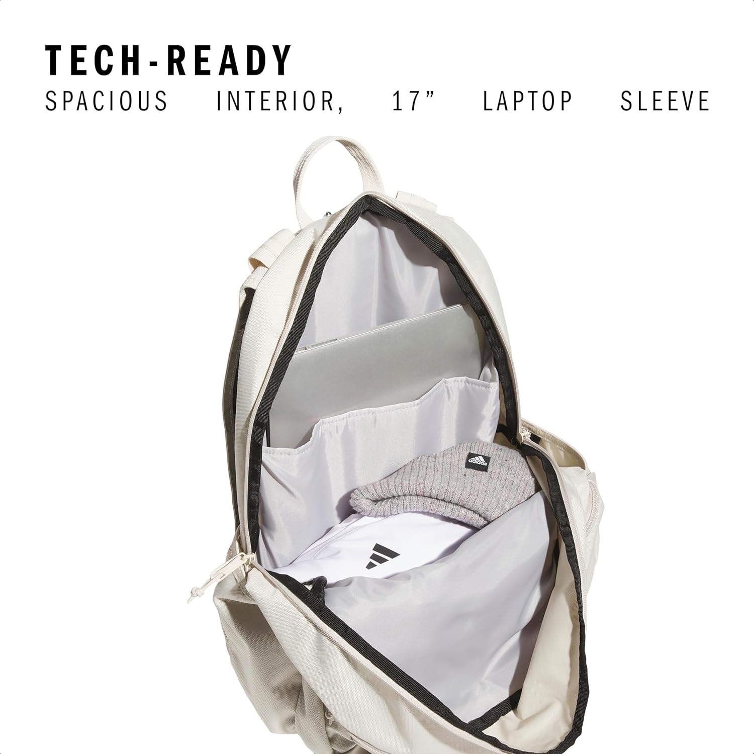 adidas Prime Backpack for Work, Travel Bag for Women and Men with Padded Compartment for Laptop, Alumina Beige/White, One Size image 2