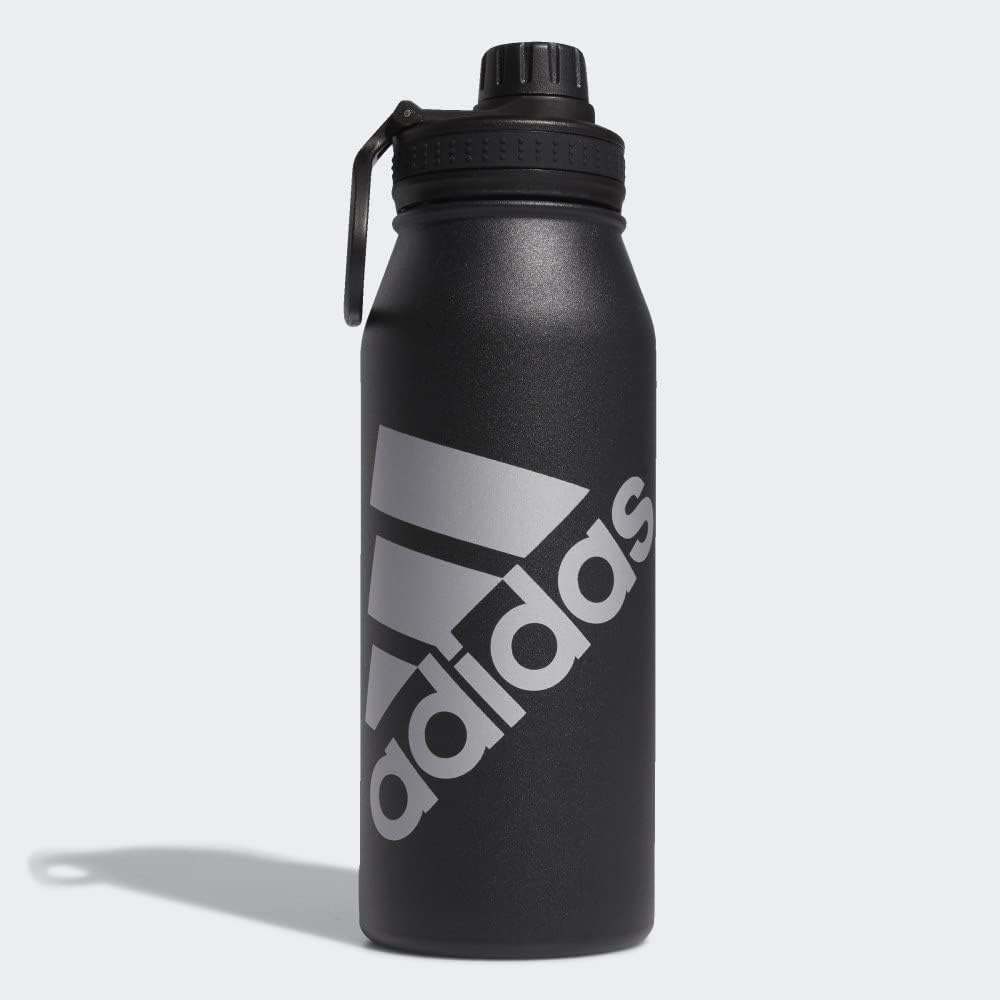 adidas 1 Liter (32 oz) Metal Water Bottle, Hot/Cold Double-Walled Insulated 18/8 Stainless Steel, Black/Silver Metallic, 32 Ounces image 3