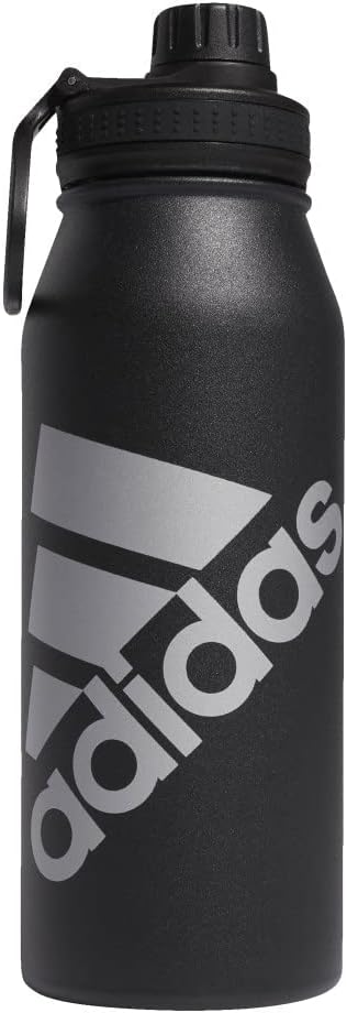 adidas 1 Liter (32 oz) Metal Water Bottle, Hot/Cold Double-Walled Insulated 18/8 Stainless Steel, Black/Silver Metallic, 32 Ounces image 8