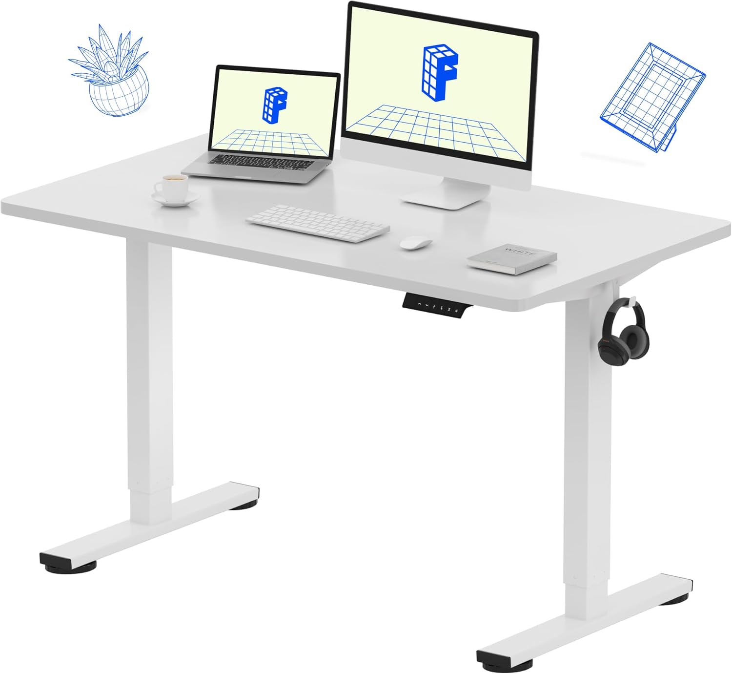 FLEXISPOT EN1 One-Piece Standing Desk, 48 x 24 Inches Electric Height Adjustable Desk for Home Office (White Frame + White Desktop) image 1