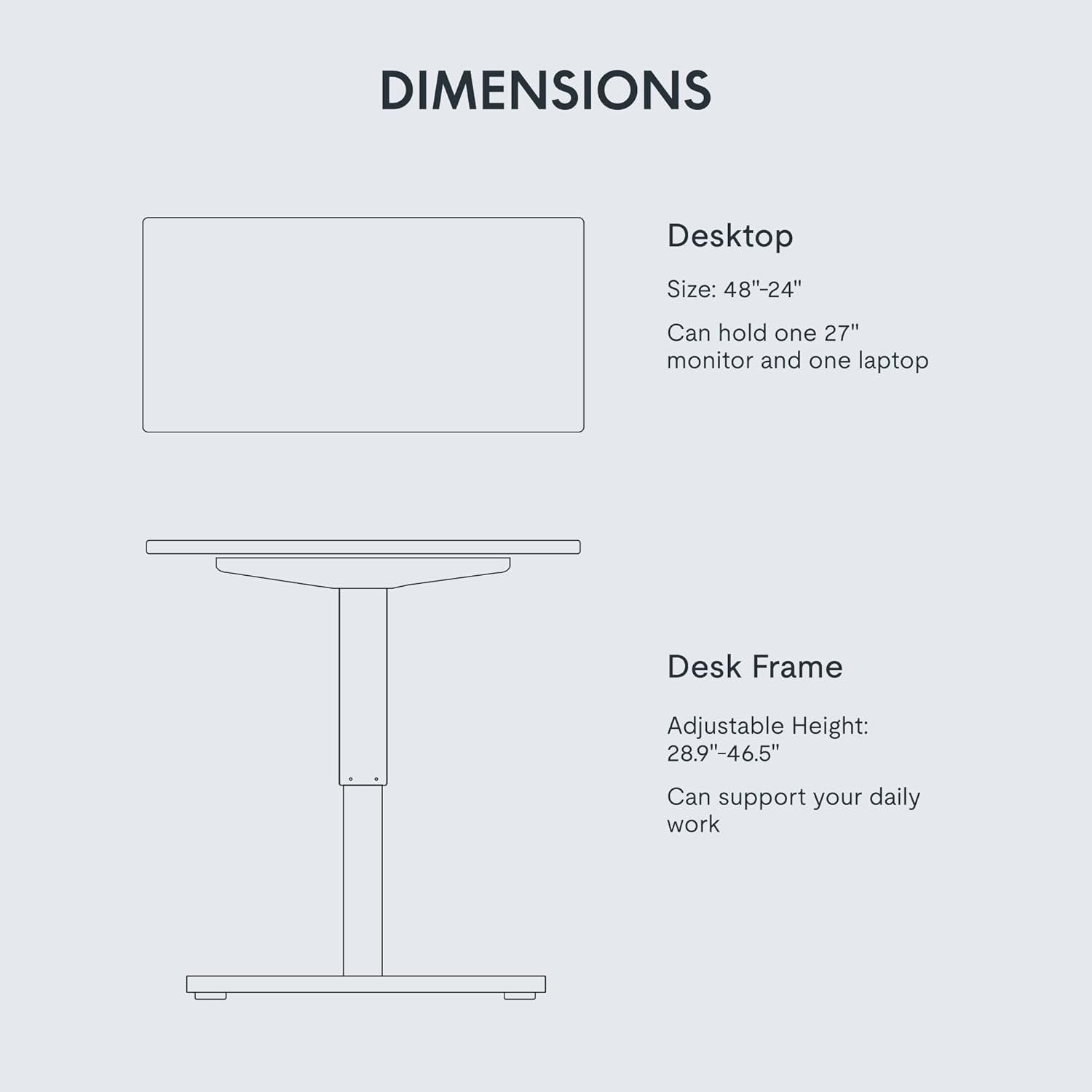 FLEXISPOT EN1 One-Piece Standing Desk, 48 x 24 Inches Electric Height Adjustable Desk for Home Office (White Frame + White Desktop) image 6