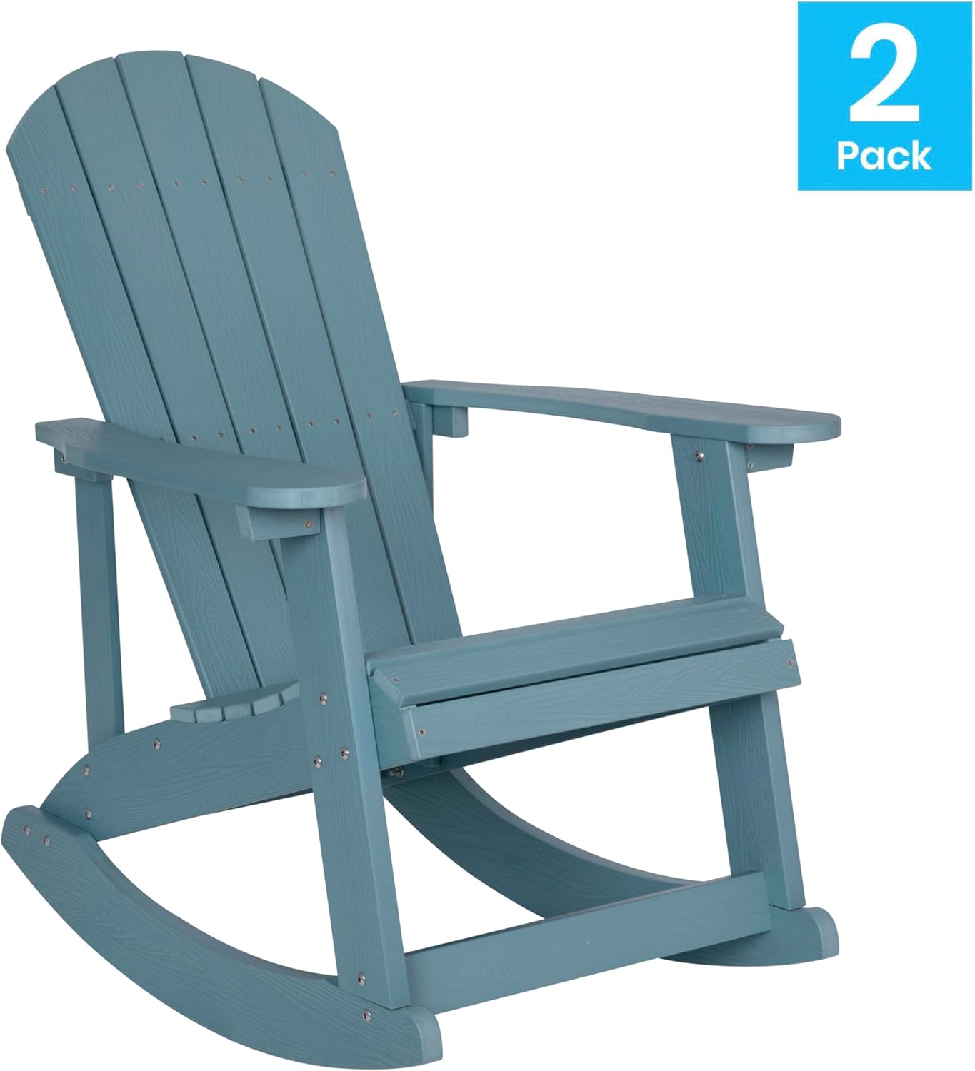 Flash Furniture Savannah Poly Resin Wood Adirondack Rocking Chair - All Weather Sea Foam Polystyrene - Stainless Steel Hardware - Set of 2 image 4
