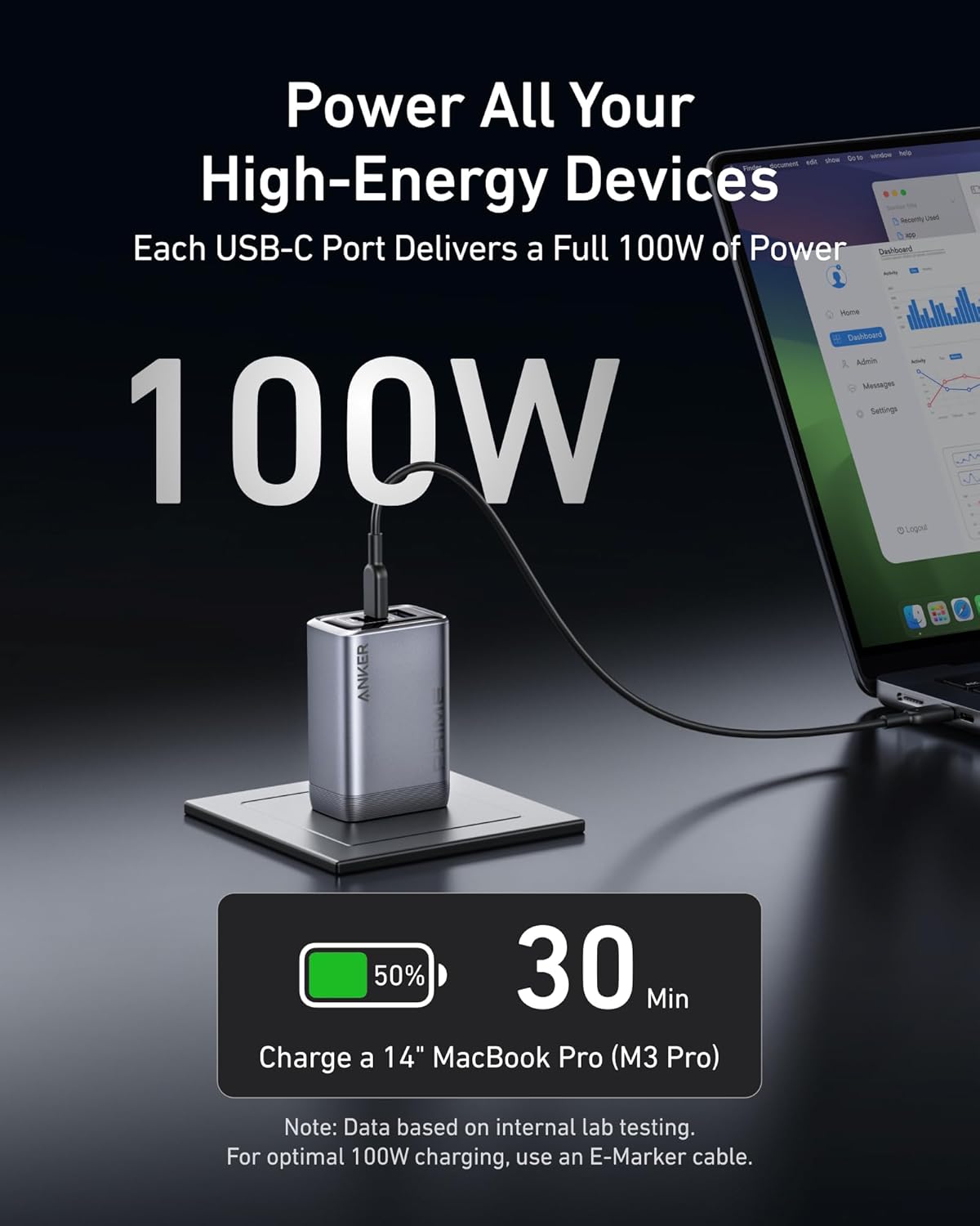 Anker Prime Charger, 100W 3-Port GaN USB C Charger Block, Foldable and Compact for MacBook, iPad, iPhone Series, Galaxy S24/S23, and More image 3