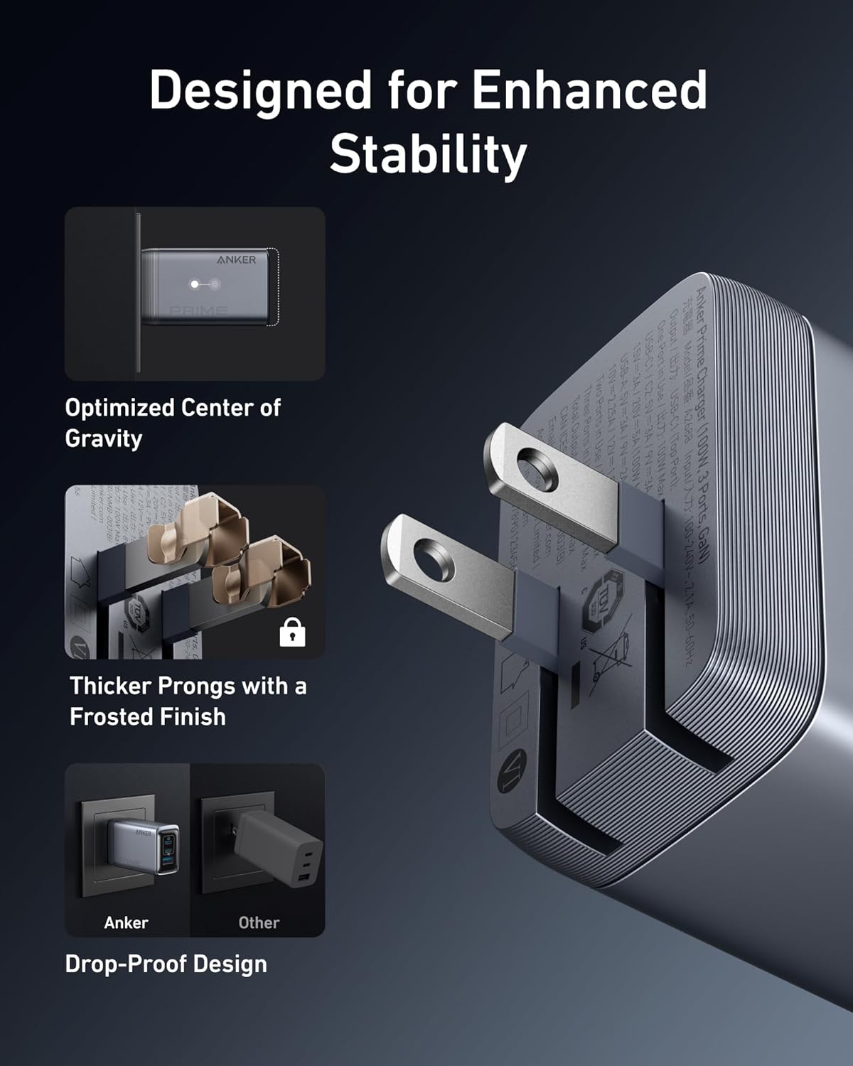 Anker Prime Charger, 100W 3-Port GaN USB C Charger Block, Foldable and Compact for MacBook, iPad, iPhone Series, Galaxy S24/S23, and More image 5