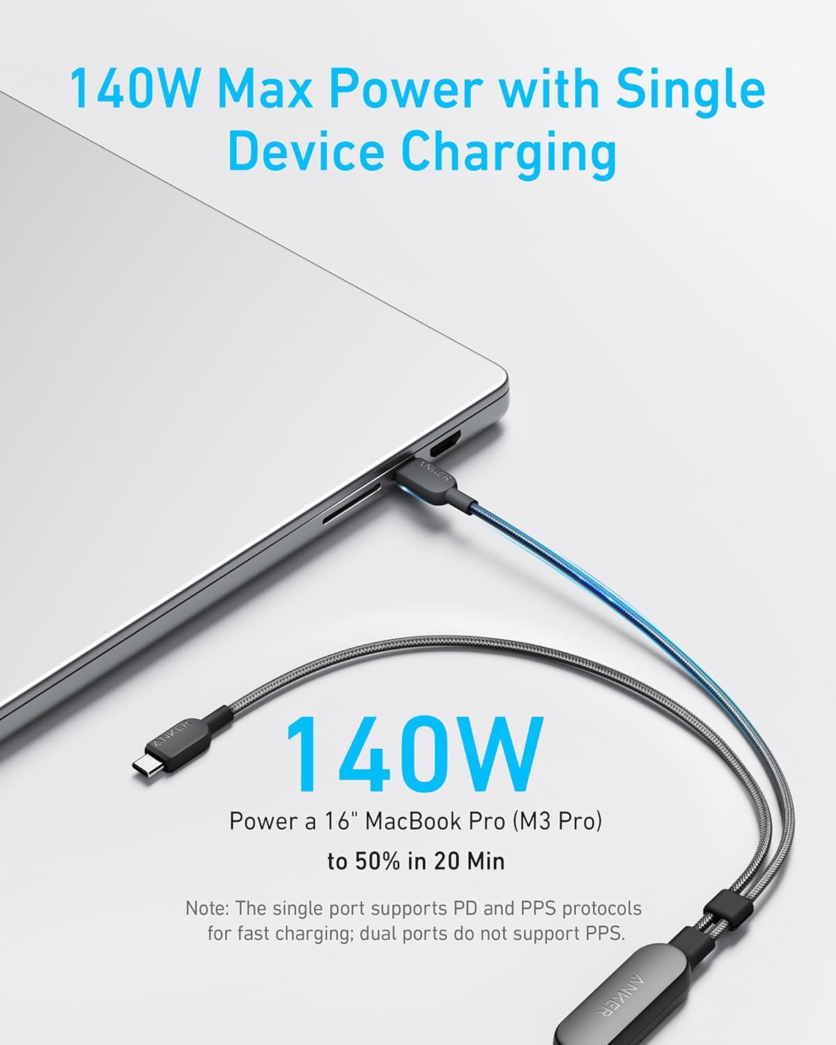 Anker Cable,4FT 2-in-1 USB C to USB C Cable 140W Max,Fast Charging for iPhone 16/16 Pro Max/15 Series,MacBook Air/Pro,and More(Braided,Black) image 4