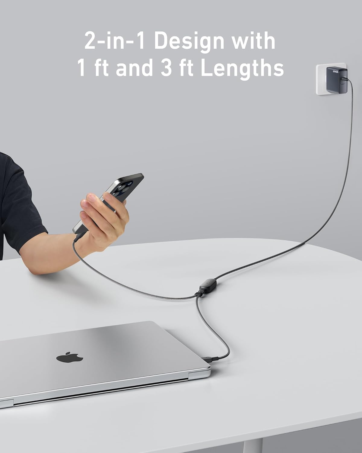 Anker Cable,4FT 2-in-1 USB C to USB C Cable 140W Max,Fast Charging for iPhone 16/16 Pro Max/15 Series,MacBook Air/Pro,and More(Braided,Black) image 6