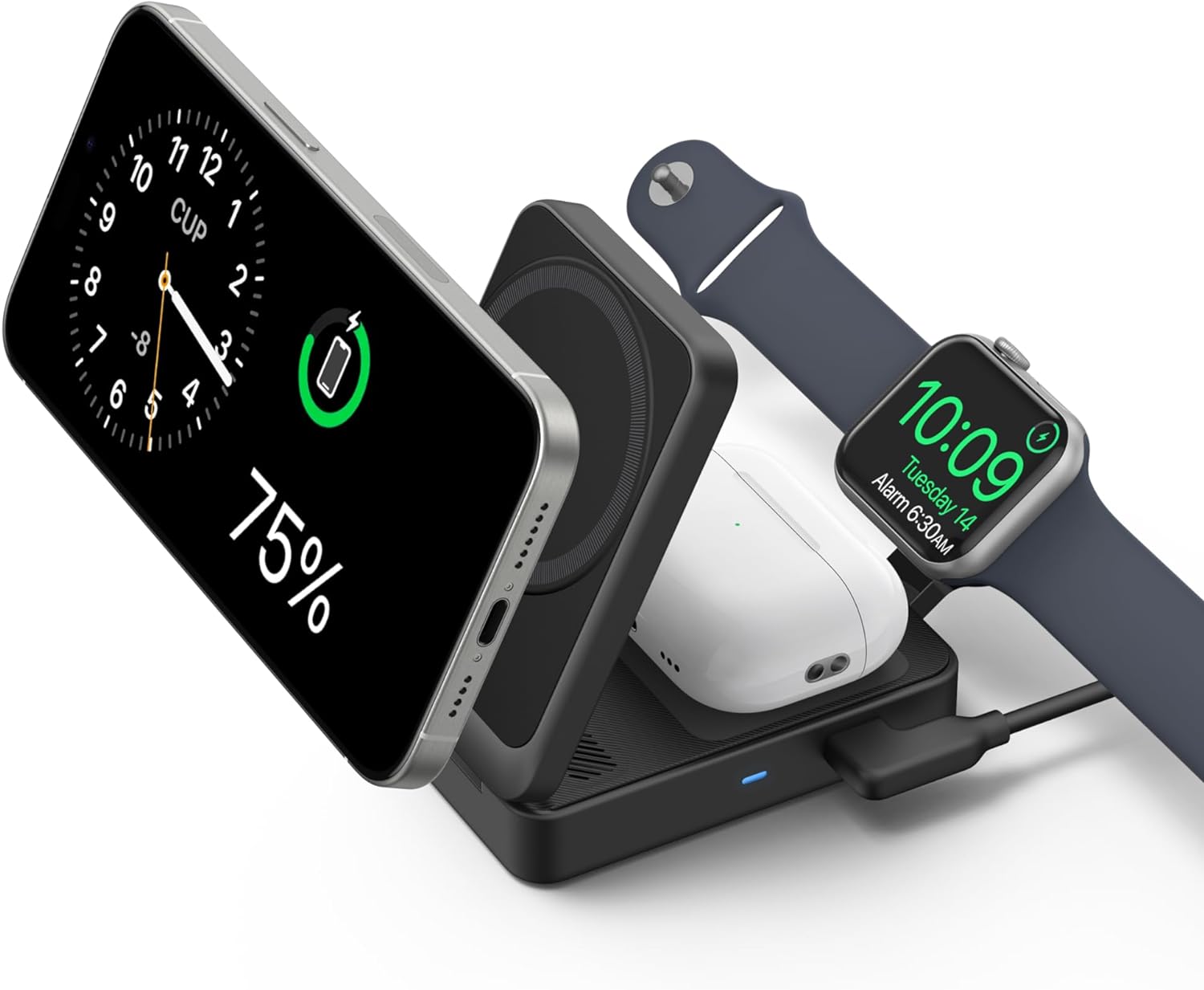 Anker MagGo 3 in 1 iPhone 16 Charging Station, MagSafe-Compatible Wireless Charger Stand, Qi2 Certified 15W Foldable Charger for iPhone 15, AirPods, Apple Watch 9 (Not a Power Bank, Adapter Included) image 1