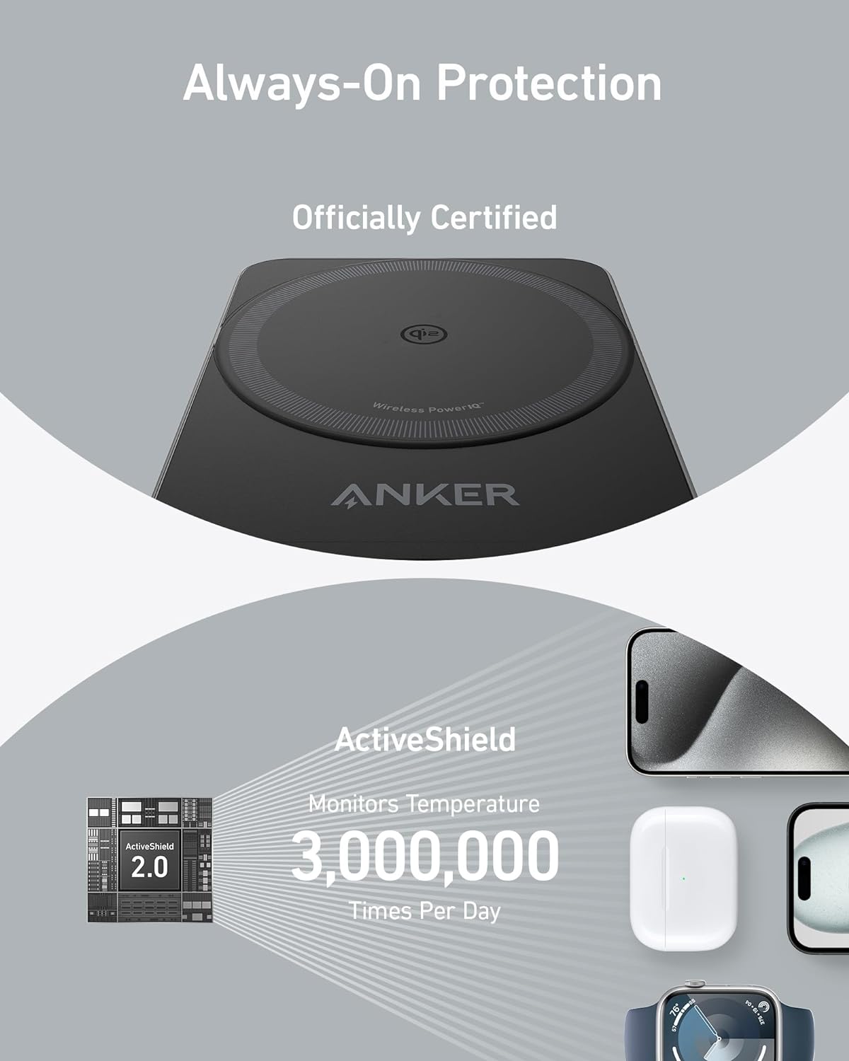 Anker MagGo 3 in 1 iPhone 16 Charging Station, MagSafe-Compatible Wireless Charger Stand, Qi2 Certified 15W Foldable Charger for iPhone 15, AirPods, Apple Watch 9 (Not a Power Bank, Adapter Included) image 7
