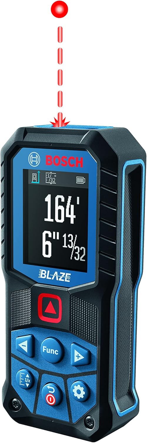 BOSCH GLM165-22 165 Ft Blaze Laser Distance Measure, Includes 2 AA Batteries, Belt Clip, & Pouch image 1