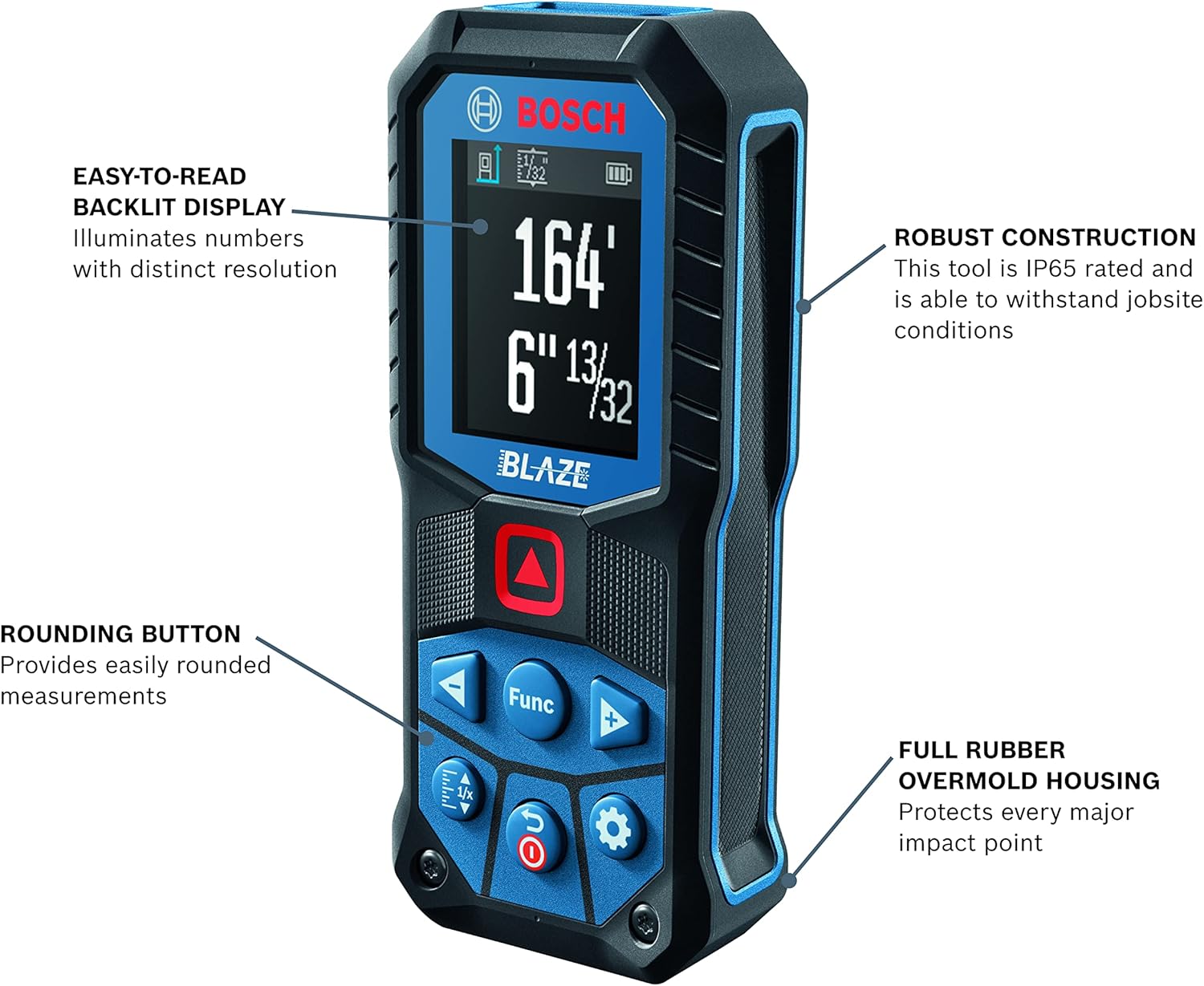 BOSCH GLM165-22 165 Ft Blaze Laser Distance Measure, Includes 2 AA Batteries, Belt Clip, & Pouch image 2