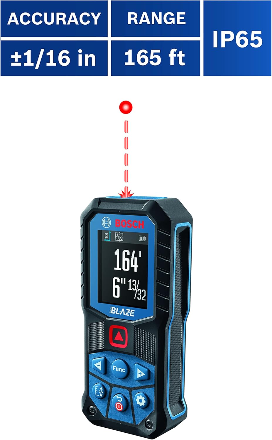 BOSCH GLM165-22 165 Ft Blaze Laser Distance Measure, Includes 2 AA Batteries, Belt Clip, & Pouch image 20