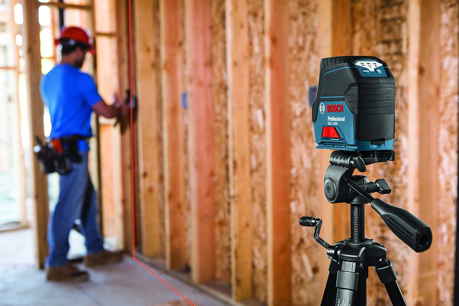 BOSCH GCL 2-160 65 Ft Self-Leveling Cross-Line Laser with Plumb Points, Includes Magnetic Rotating Mount, Ceiling Grid Clip, Laser Target Plate, 3 AA Batteries, & Hard Carrying Case image 8