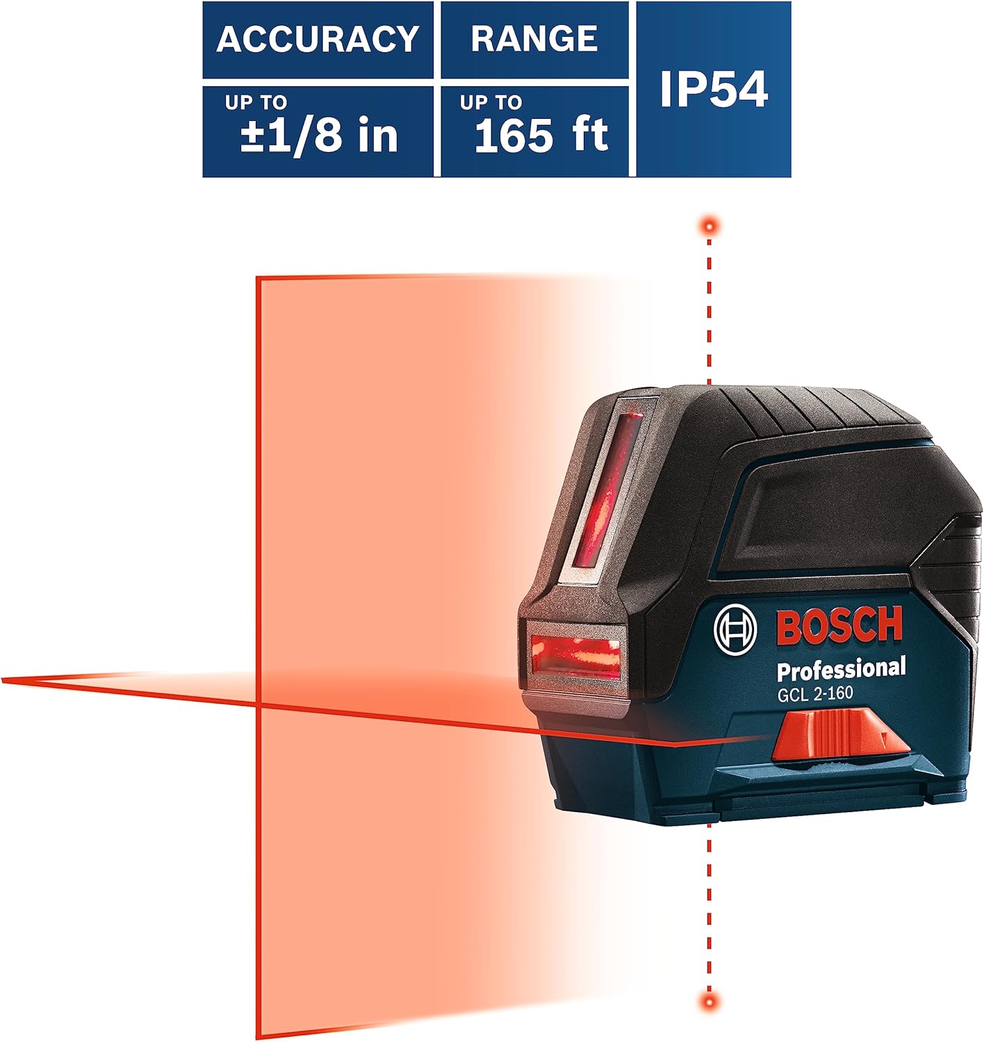 BOSCH GCL 2-160 65 Ft Self-Leveling Cross-Line Laser with Plumb Points, Includes Magnetic Rotating Mount, Ceiling Grid Clip, Laser Target Plate, 3 AA Batteries, & Hard Carrying Case image 16