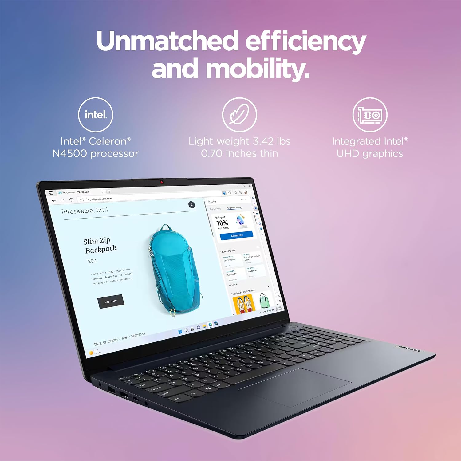 Lenovo IdeaPad Laptop Computer 2025, 15.6" Display, 12GB RAM, 1.1TB Storage (500GB SSD + 128GB eMMC + 500GB Ext), Intel Dual Core Processor, Long Battery, MarxsolAccessory, 1 Year Office 365, Win 11 image 7