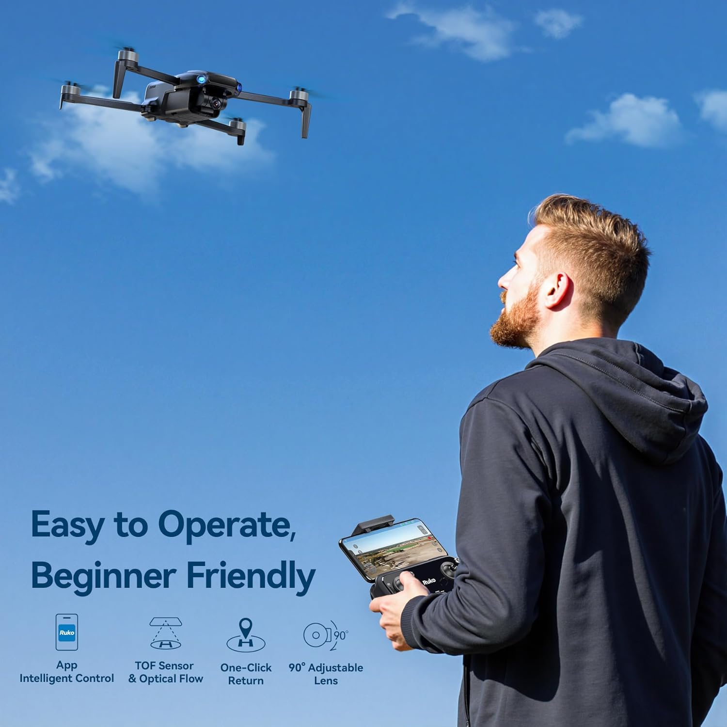 Ruko U11MINI Drones with Camera for Adults 4K, 70Mins 2 Batteries, Under 250g, Camera Drone with GPS TOF 9800FT Long Range Auto return for beginner image 3