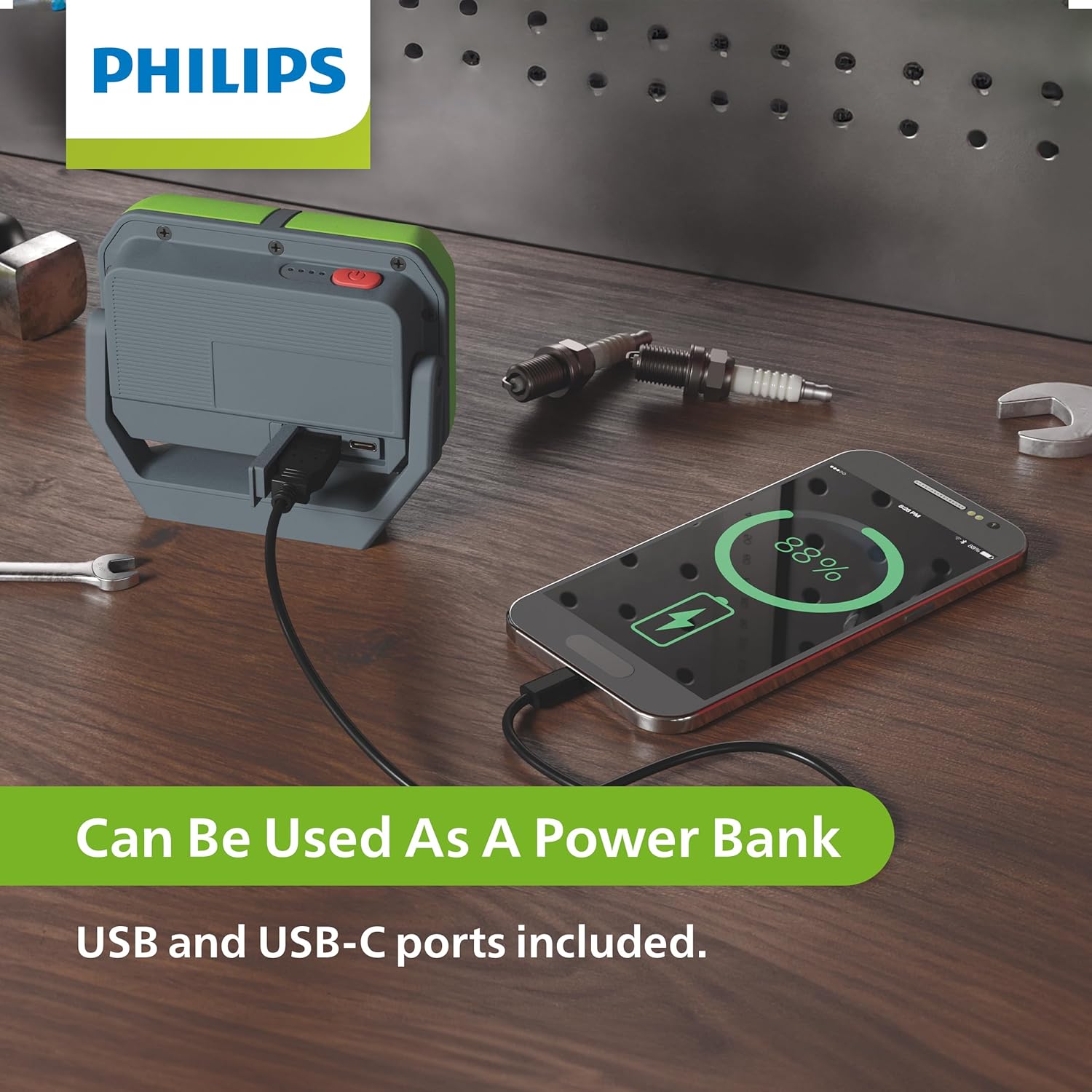 Philips Xperion 3000 Flood Rechargeable LED Work Light with Foldable Stand and Magnetic Handle. Powerbank Function with USB-C Charging Ports. Ideal for Mechanics, Construction, Camping, Outdoors. image 4