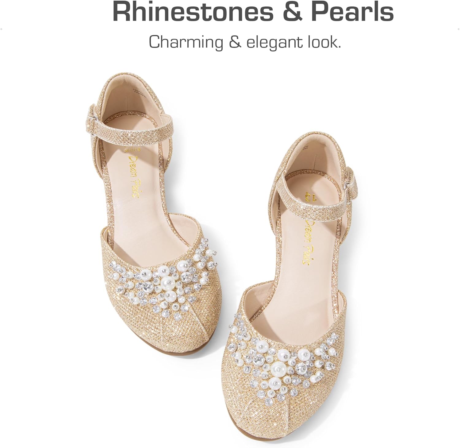 DREAM PAIRS Girls Dress Shoes Toddler Little Big Girls Heels Low Wedge Pumps with Pearls Rhinestone for Flower Girl Princess Wedding Party image 3