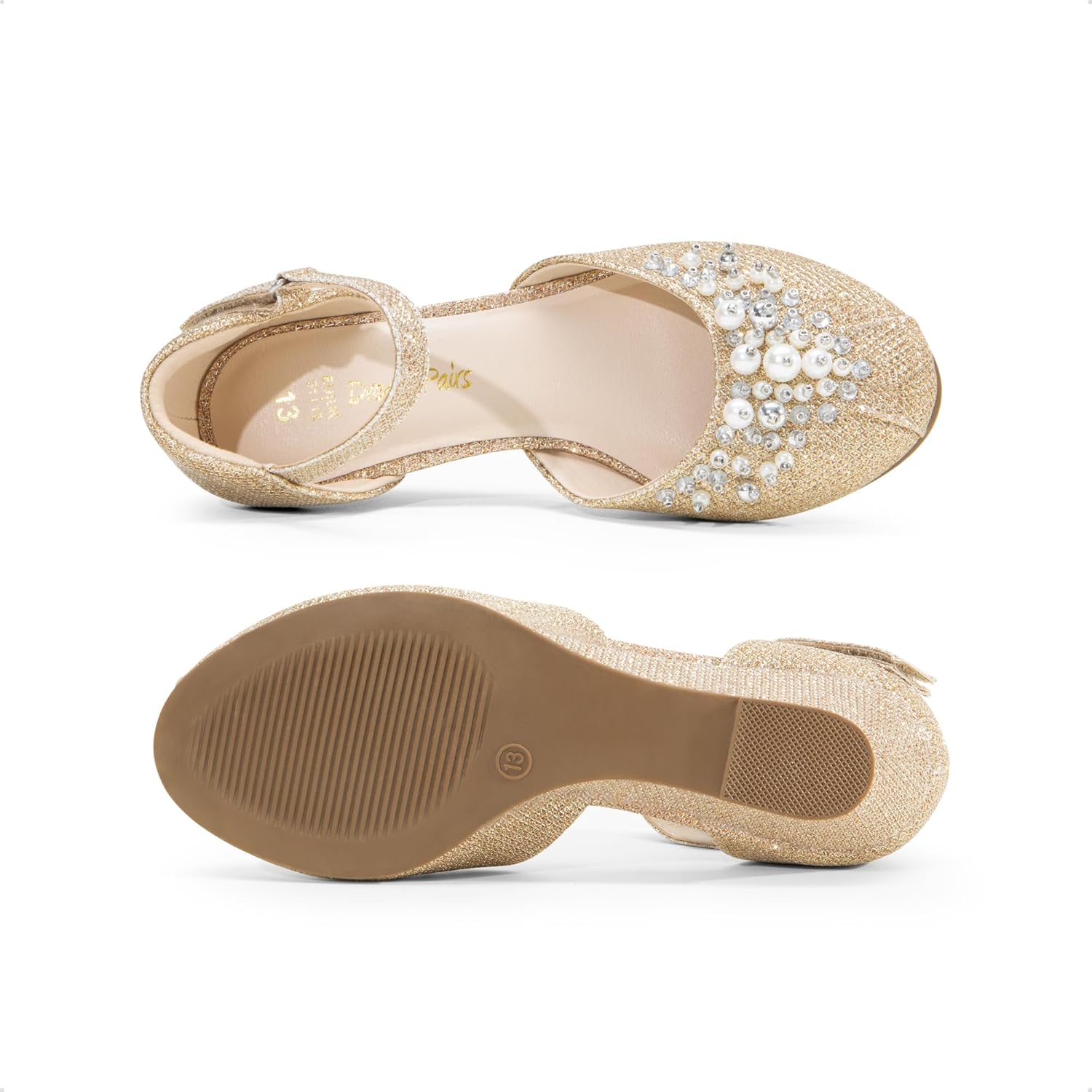 DREAM PAIRS Girls Dress Shoes Toddler Little Big Girls Heels Low Wedge Pumps with Pearls Rhinestone for Flower Girl Princess Wedding Party image 5