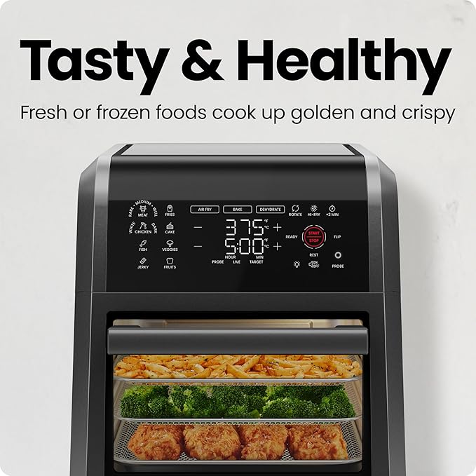 CHEFMAN ExacTemp™ 12 Quart 5-in-1 Air Fryer with Integrated Smart Cooking Thermometer, 28 Touchscreen Presets, Rotisserie, Dehydrator, Bake, XL Convection Oven with Auto Shutoff, Black image 3