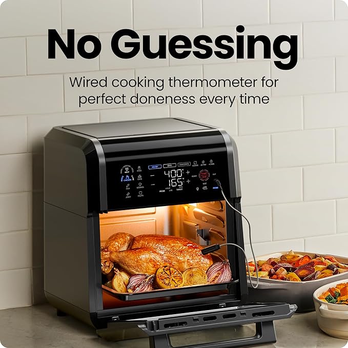 CHEFMAN ExacTemp™ 12 Quart 5-in-1 Air Fryer with Integrated Smart Cooking Thermometer, 28 Touchscreen Presets, Rotisserie, Dehydrator, Bake, XL Convection Oven with Auto Shutoff, Black image 4