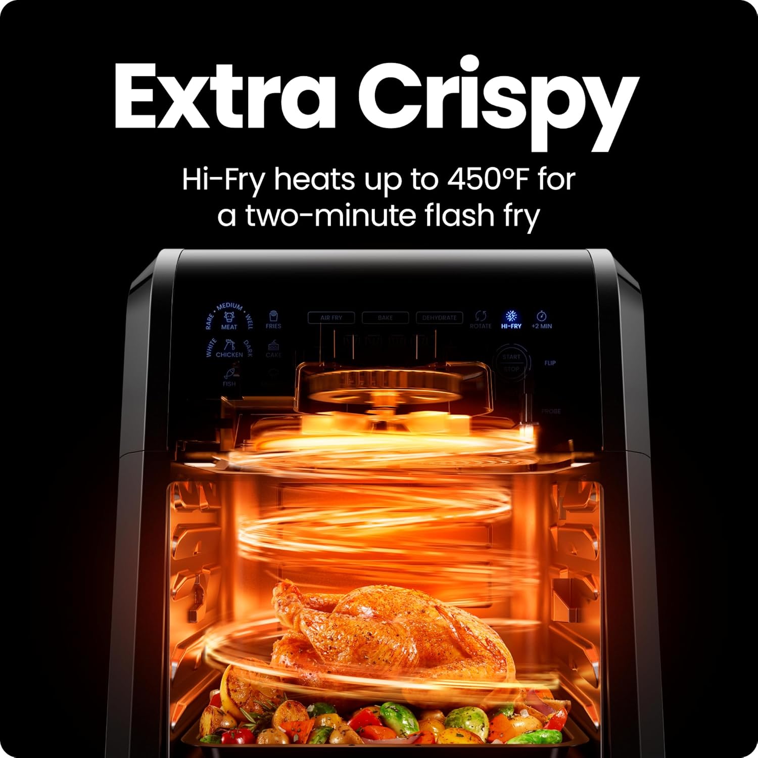 CHEFMAN ExacTemp™ 12 Quart 5-in-1 Air Fryer with Integrated Smart Cooking Thermometer, 28 Touchscreen Presets, Rotisserie, Dehydrator, Bake, XL Convection Oven with Auto Shutoff, Black image 7