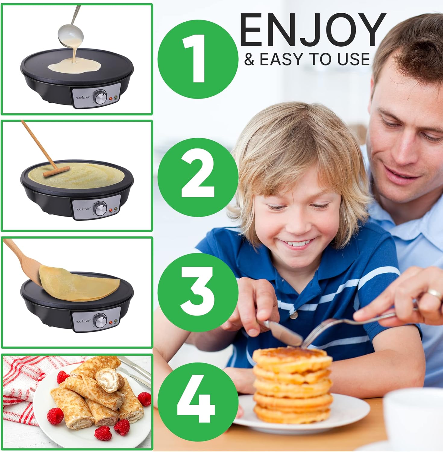 Nutrichef Electric Crepe Maker & Griddle Cooktop - Nonstick 12 Inch Aluminum Hot Plate with LED Indicator Lights & Adjustable Temperature Control - Wooden Spatula & Batter Spreader Included image 6