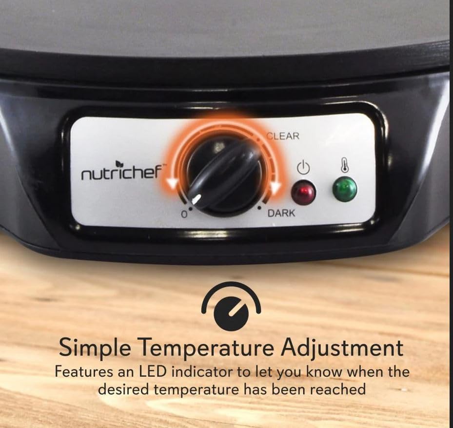 Nutrichef Electric Crepe Maker & Griddle Cooktop - Nonstick 12 Inch Aluminum Hot Plate with LED Indicator Lights & Adjustable Temperature Control - Wooden Spatula & Batter Spreader Included image 8