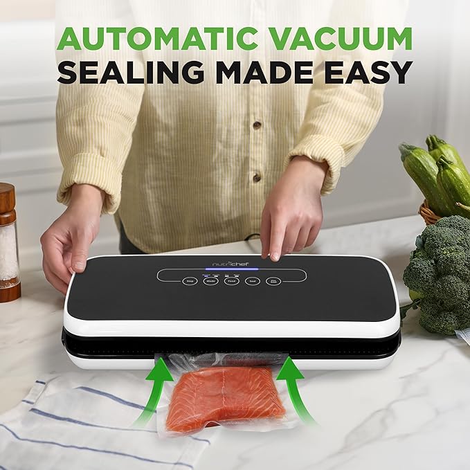 NutriChef Food Vacuum Sealer Machine - Automatic Air Sealing System for Dry & Moist Foods, LED Touch Controls, Includes Vacuum Bags, Hose & Wine Stopper, High Suction Power, 14"x6"x3", Black image 4