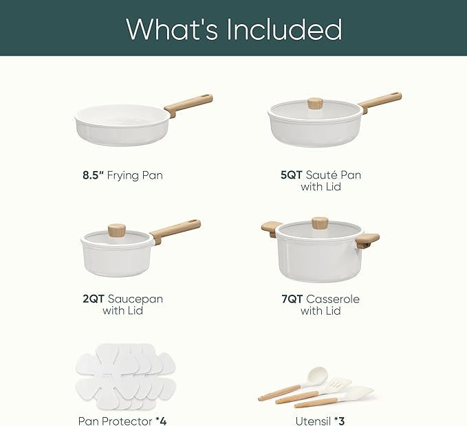 CAROTE 14Pcs Nonstick Ceramic Cookware Set, Non Toxic Cookware PFAS/PFOA Free, Cream White Pots and Pans Set Non Stick, Kitchen Cooking Pan Set, Large Capacity image 2