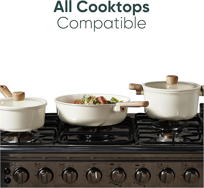 CAROTE 14Pcs Nonstick Ceramic Cookware Set, Non Toxic Cookware PFAS/PFOA Free, Cream White Pots and Pans Set Non Stick, Kitchen Cooking Pan Set, Large Capacity image 6