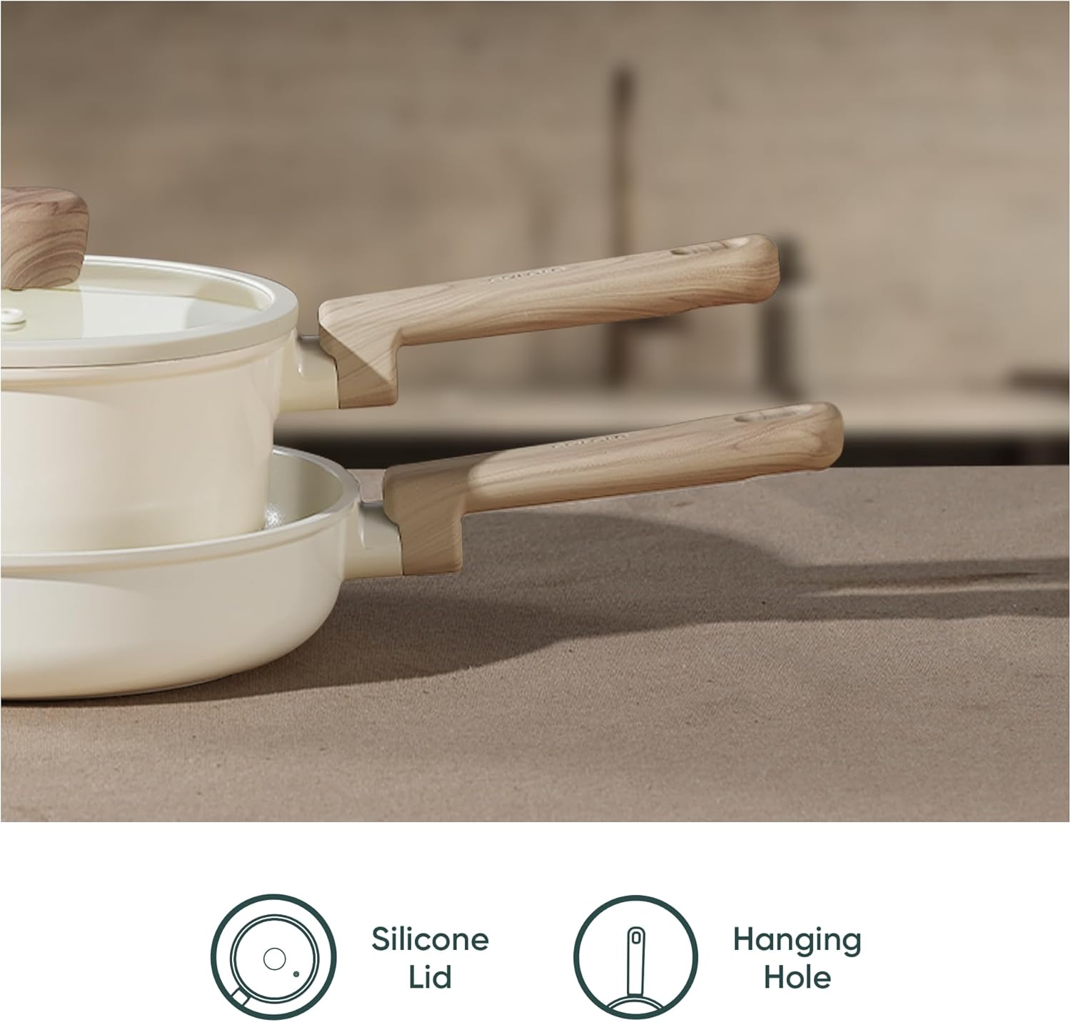 CAROTE 14Pcs Nonstick Ceramic Cookware Set, Non Toxic Cookware PFAS/PFOA Free, Cream White Pots and Pans Set Non Stick, Kitchen Cooking Pan Set, Large Capacity image 7
