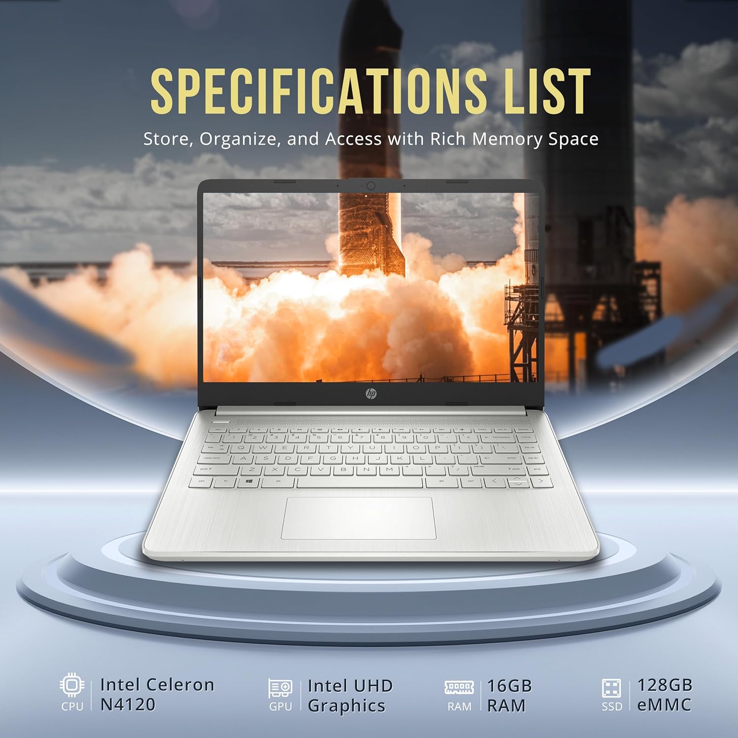 HP Stream 14" HD BrightView Laptop, Intel Celeron N4120, 16GB RAM, 288GB Storage (128GB eMMC + 160GB Docking Station Set), Intel UHD Graphics, 720p Webcam, Wi-Fi, 1 Year Office 365, Win 11 S, Silver image 3
