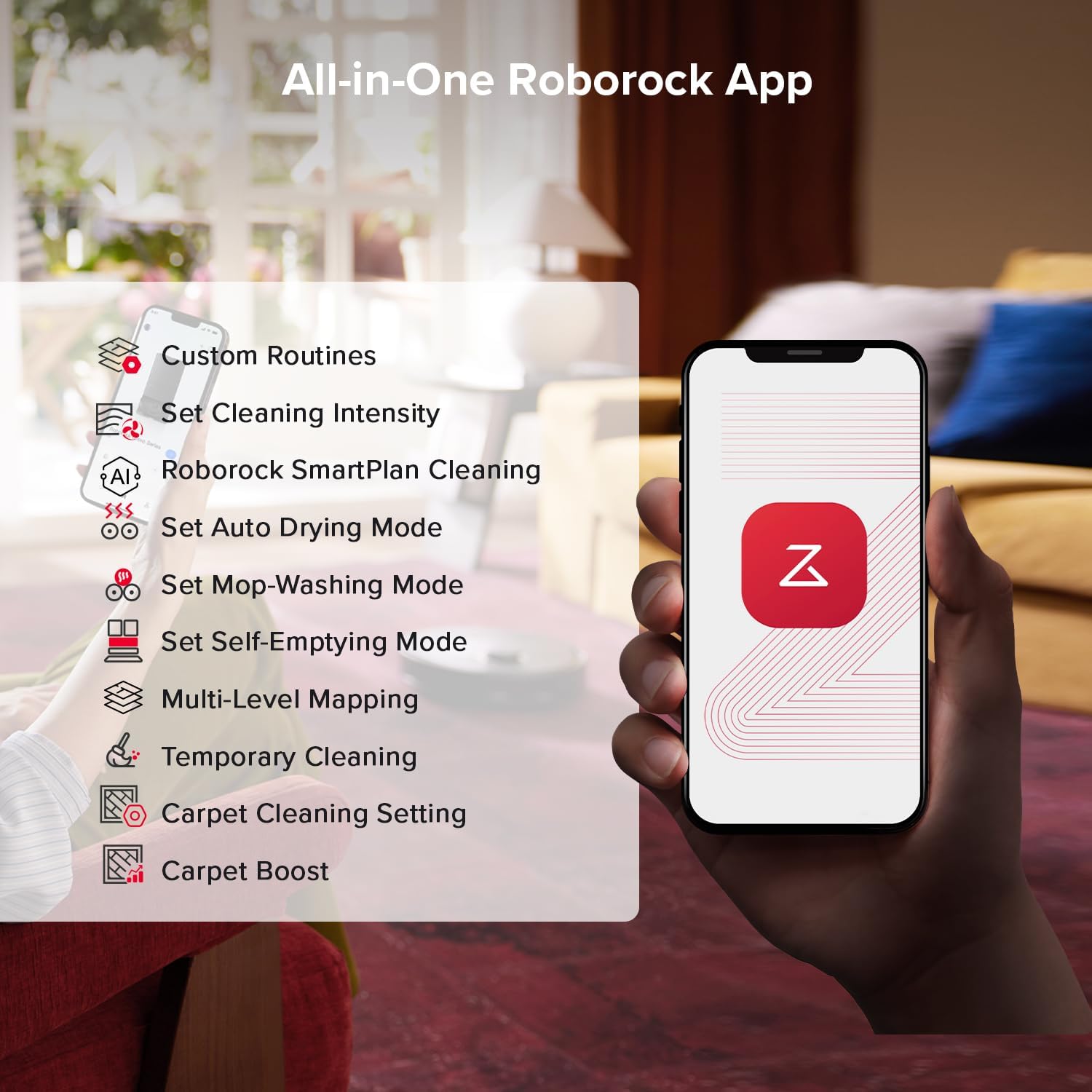 roborock Qrevo S5V Robot Vacuum and Mop, FlexiArm Edge Mopping, 12,000Pa Suction, Dual Zero-Tangle System, Smart Obstacle Avoidance, 10mm Mop Lifting, Auto Mop Washing&Drying, Self-Emptying&Refilling image 9