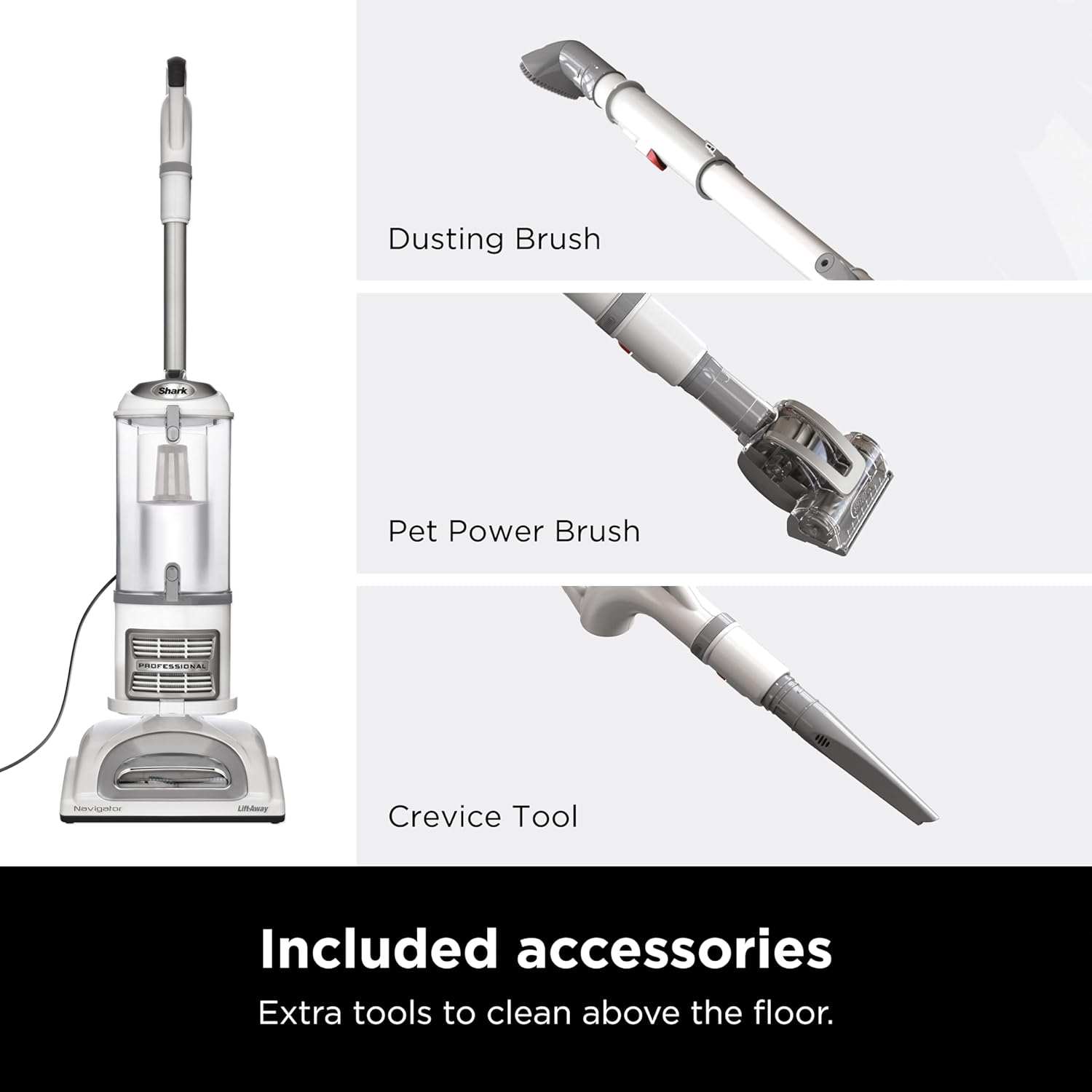 Shark | Upright Vacuum Cleaner | Navigator Lift-Away | Swivel Steering | HEPA Filter | Vacuum for Pet Hair | Crevice Tool & Dusting Brush Included | For Carpets & Hard Floors | White/Silver | NV356E image 8