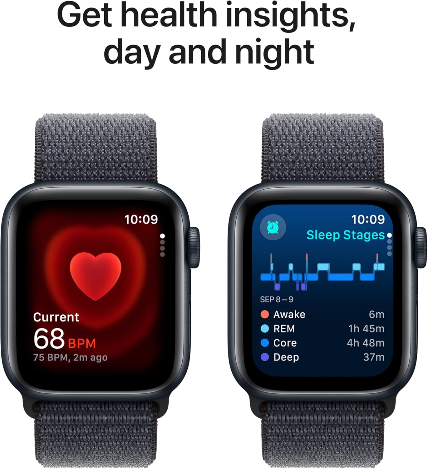 Apple Watch SE (2nd Gen) [GPS 40mm] Smartwatch with Midnight Aluminum Case with Ink Sport Loop One Size. Fitness and Sleep Trackers, Crash Detection, Heart Rate Monitor, Carbon Neutral image 5