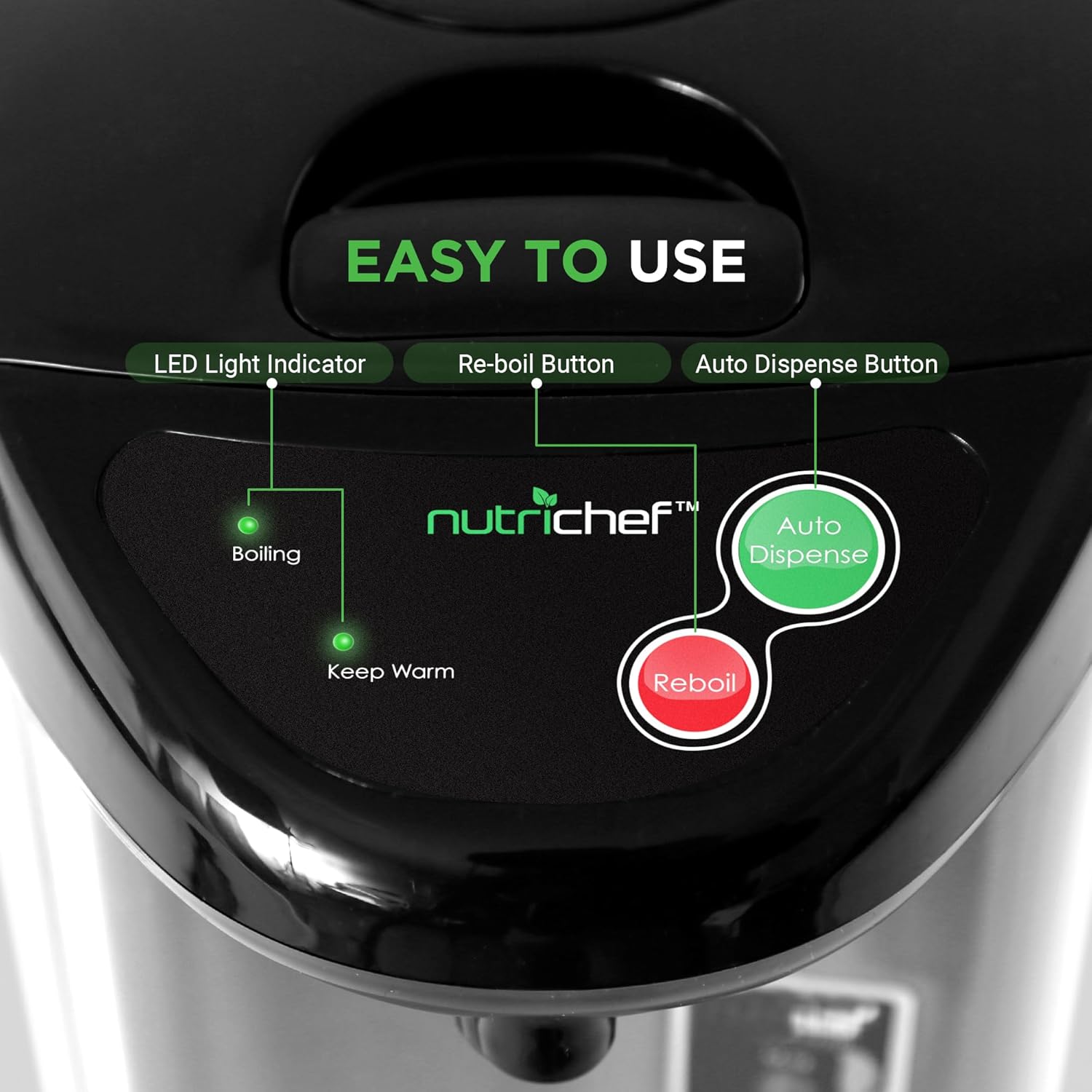 NutriChef Hot Water Urn Pot - Insulated Stainless Steel, Manual & Auto Dispense, Safety Lock Shutoff 3.38 QT- Auto Shut Off image 6