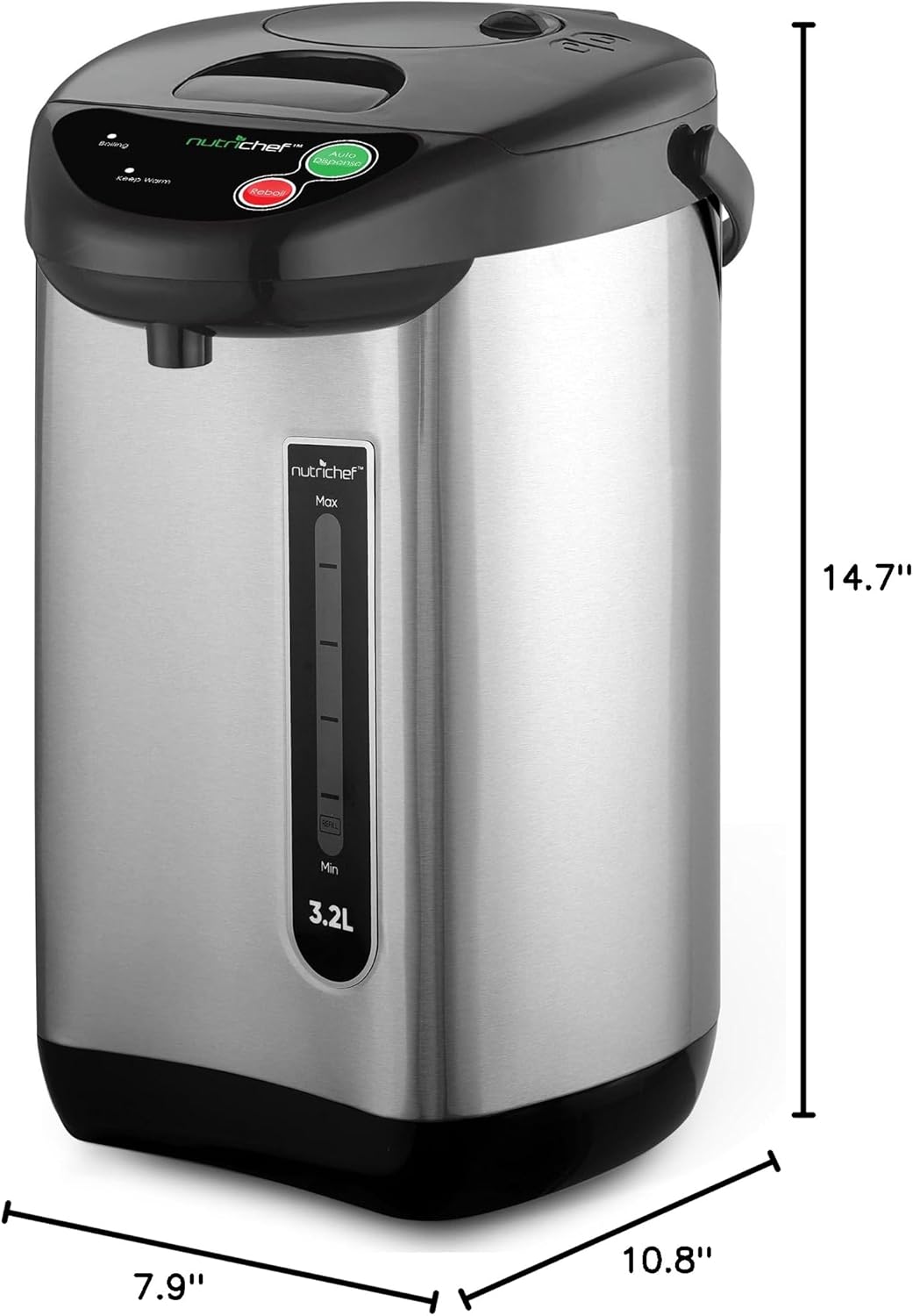 NutriChef Hot Water Urn Pot - Insulated Stainless Steel, Manual & Auto Dispense, Safety Lock Shutoff 3.38 QT- Auto Shut Off image 9