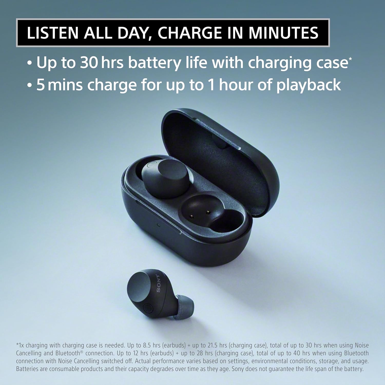 Sony WF-C710N Truly Wireless Noise-Canceling Earbuds with up to 30-Hour Battery Life, Lightweight and Secure, Glass Blue image 3
