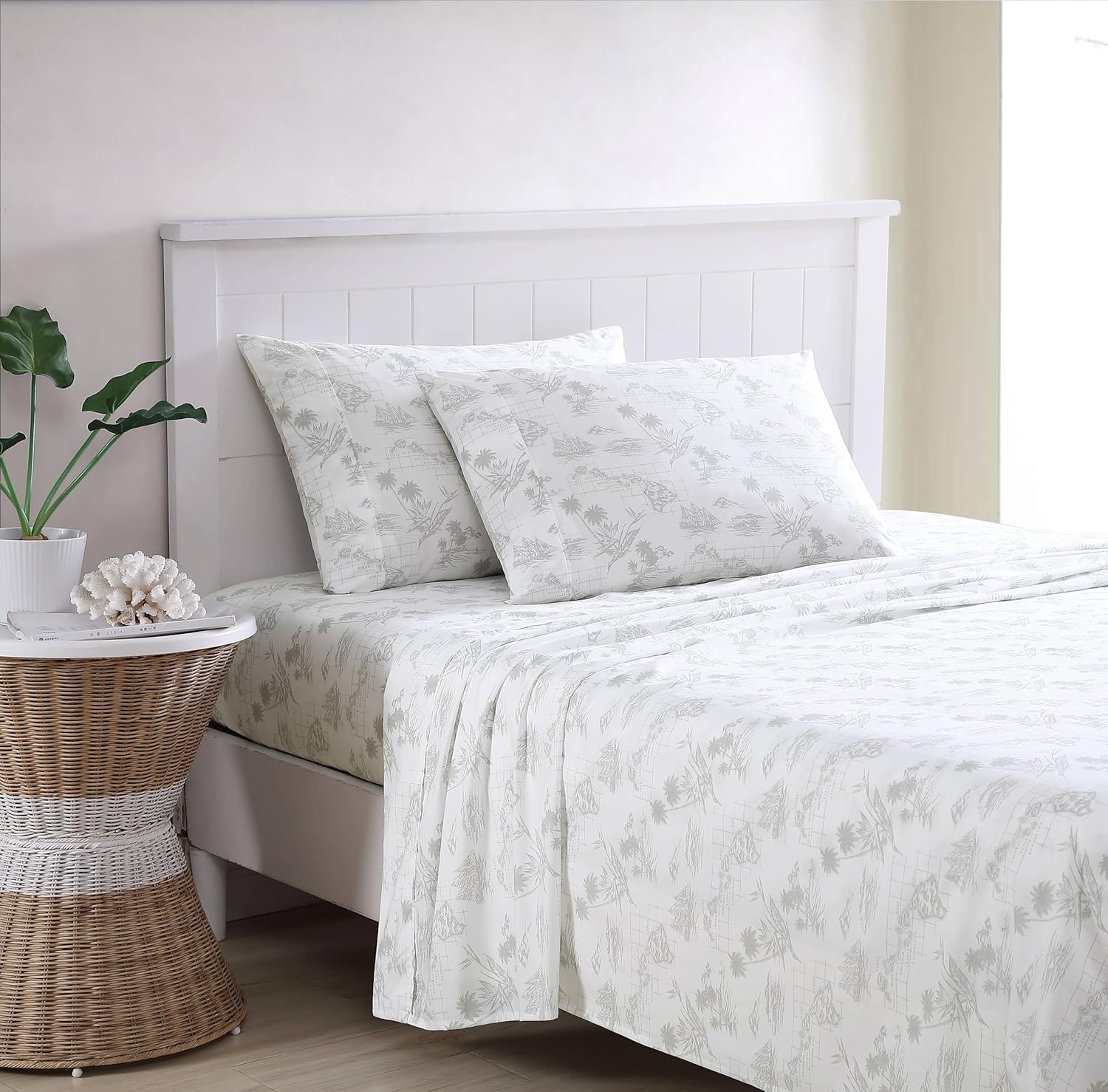 Tommy Bahama - King Sheets, Cotton Percale Bedding Set, Crisp & Cool, Stylish Home Decor (Vintage Map Grey, King) image 2