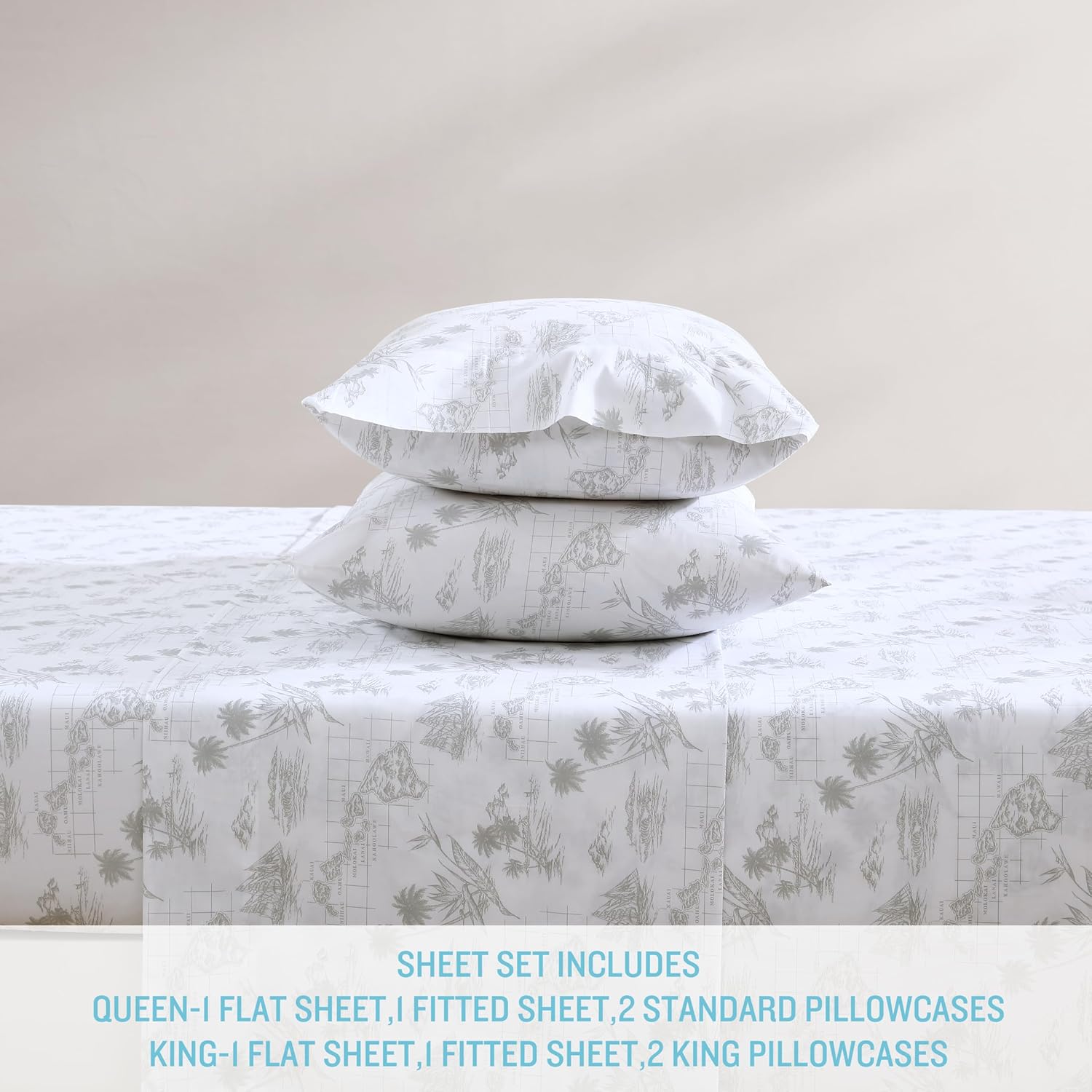 Tommy Bahama - King Sheets, Cotton Percale Bedding Set, Crisp & Cool, Stylish Home Decor (Vintage Map Grey, King) image 3