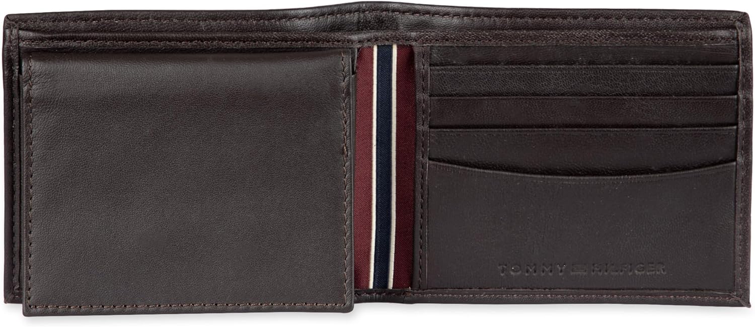 Tommy Hilfiger Men's Leather Wallet - Thin Sleek Casual Bifold with 6 Credit Card Pockets and Removable ID Window, British Tan image 4